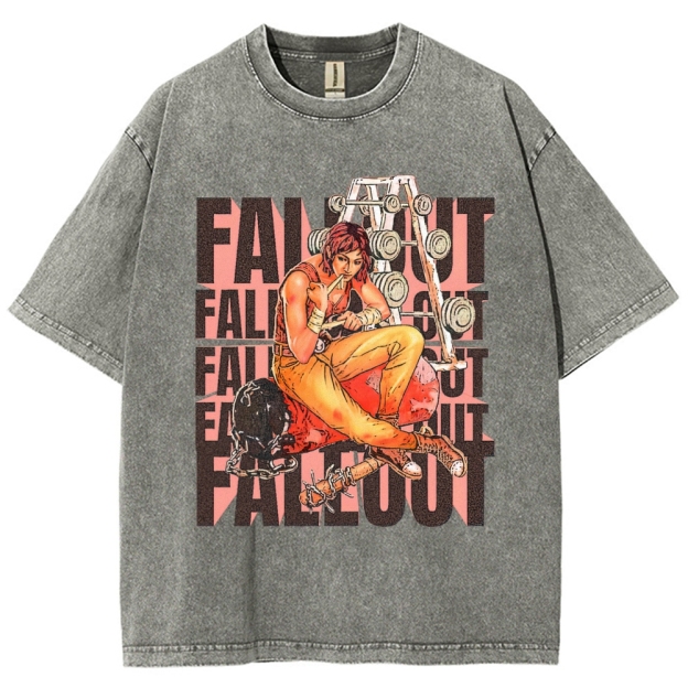 Fallout Gym-Themed Character Graphic Washed T-Shirt