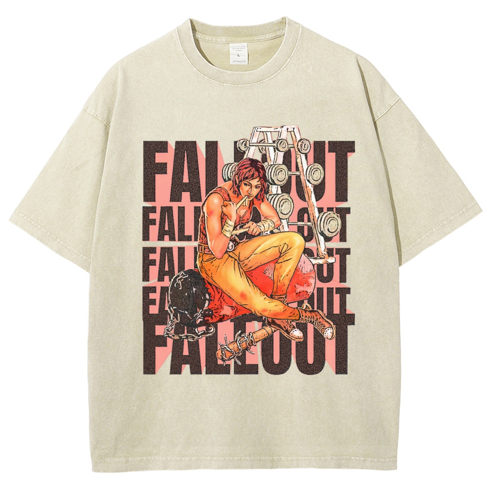 Fallout Gym-Themed Character Graphic Washed T-Shirt