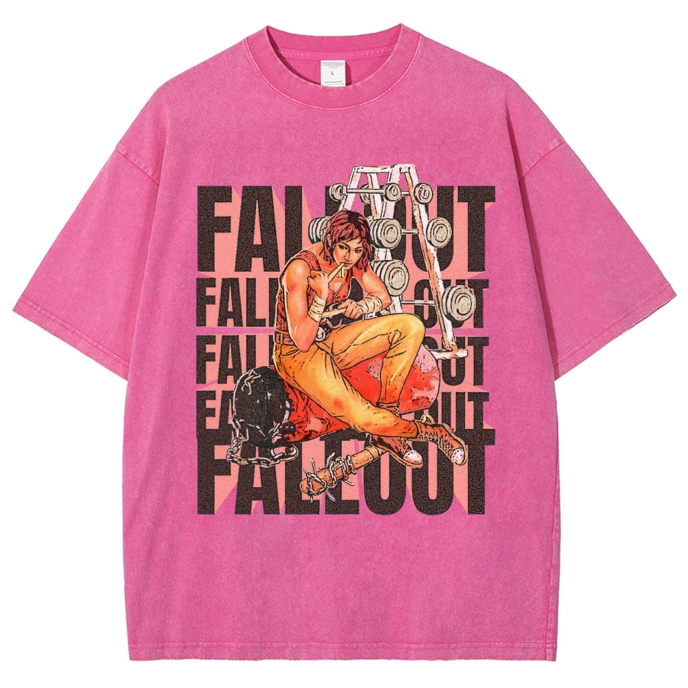 Fallout Gym-Themed Character Graphic Washed T-Shirt