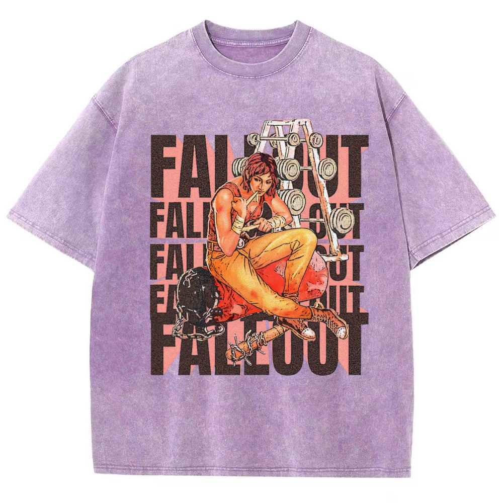Fallout Gym-Themed Character Graphic Washed T-Shirt