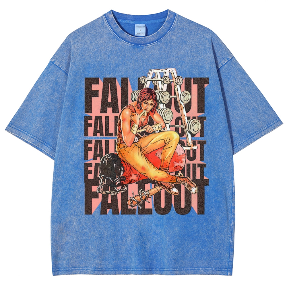 Fallout Gym-Themed Character Graphic Washed T-Shirt