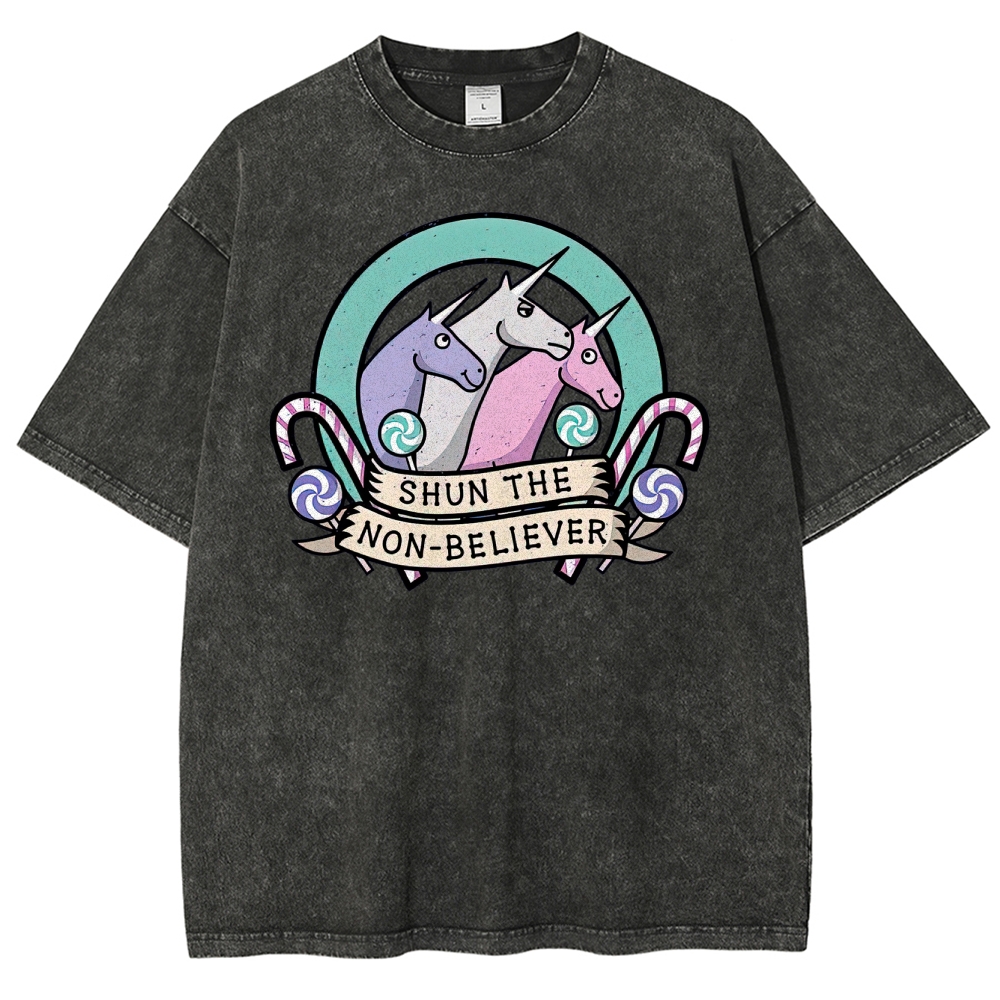 Shun the Non-Believer Unicorn Graphic Washed T-Shirt