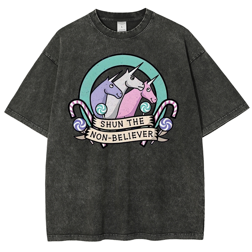Shun the Non-Believer Unicorn Graphic Washed T-Shirt