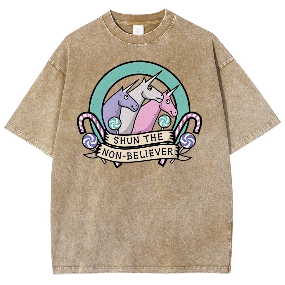 Shun the Non-Believer Unicorn Graphic Washed T-Shirt