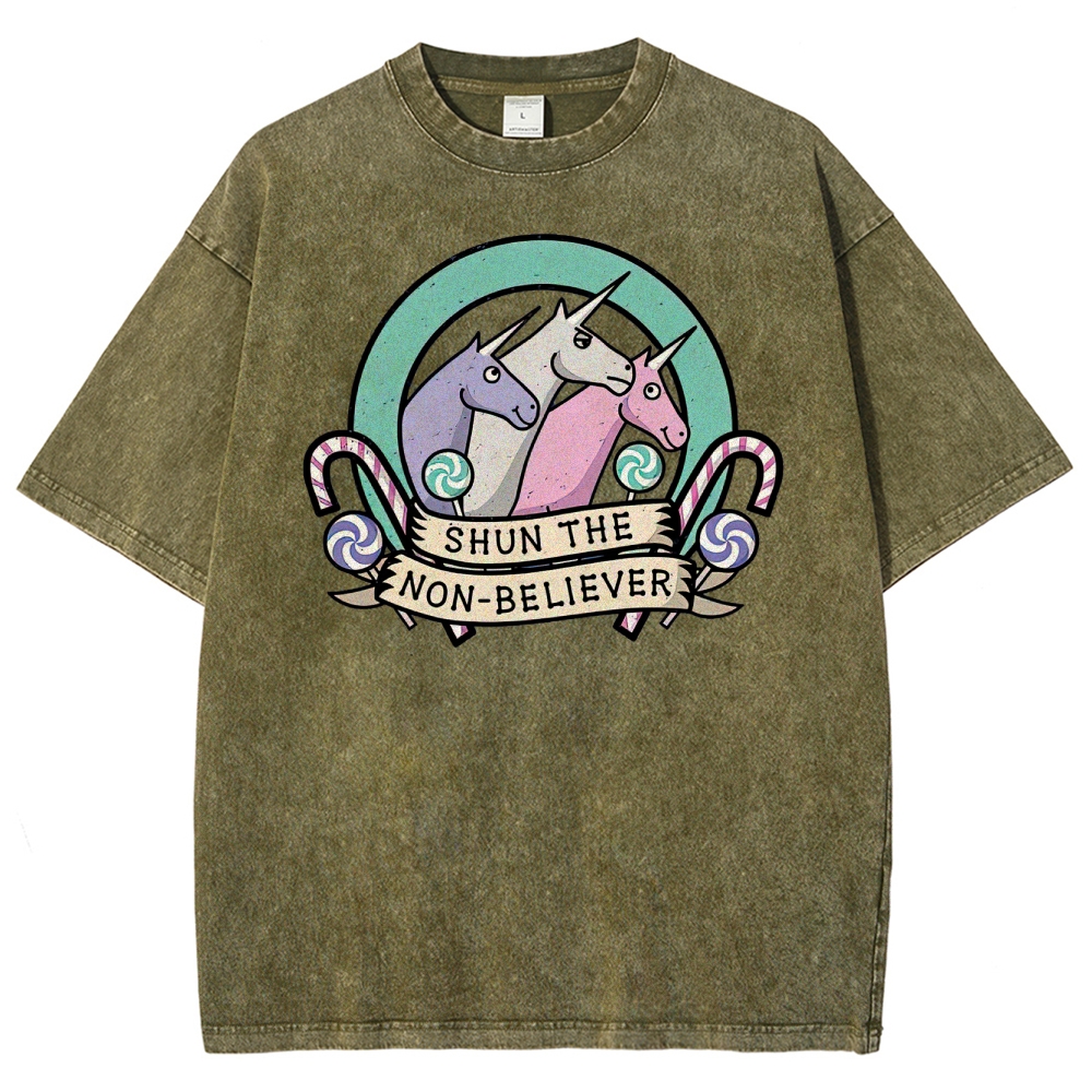 Shun the Non-Believer Unicorn Graphic Washed T-Shirt