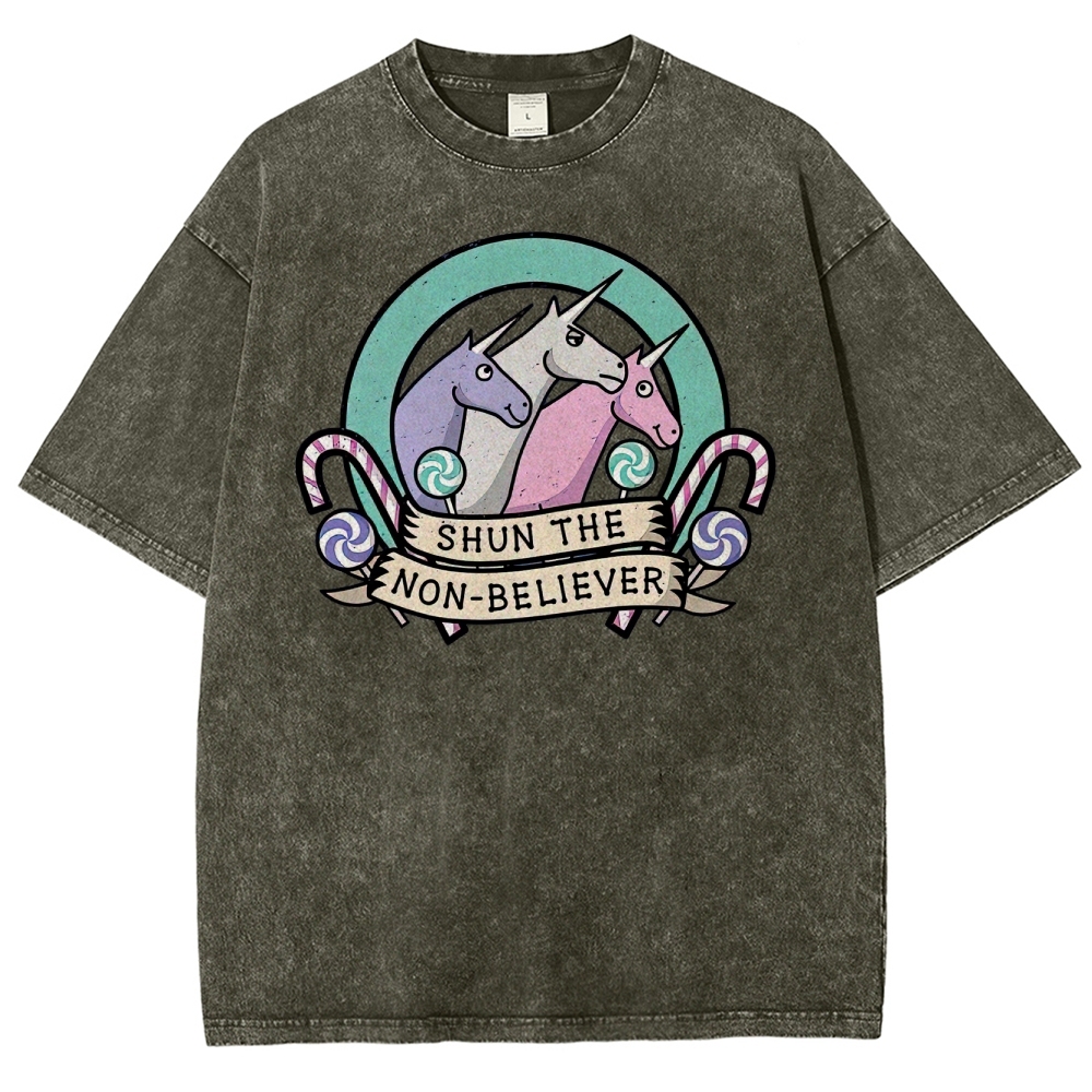 Shun the Non-Believer Unicorn Graphic Washed T-Shirt