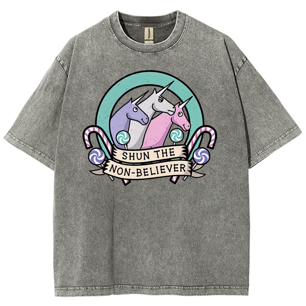 Shun the Non-Believer Unicorn Graphic Washed T-Shirt