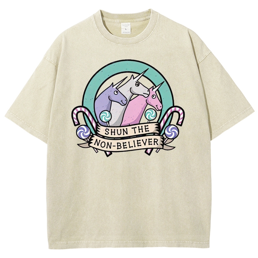 Shun the Non-Believer Unicorn Graphic Washed T-Shirt
