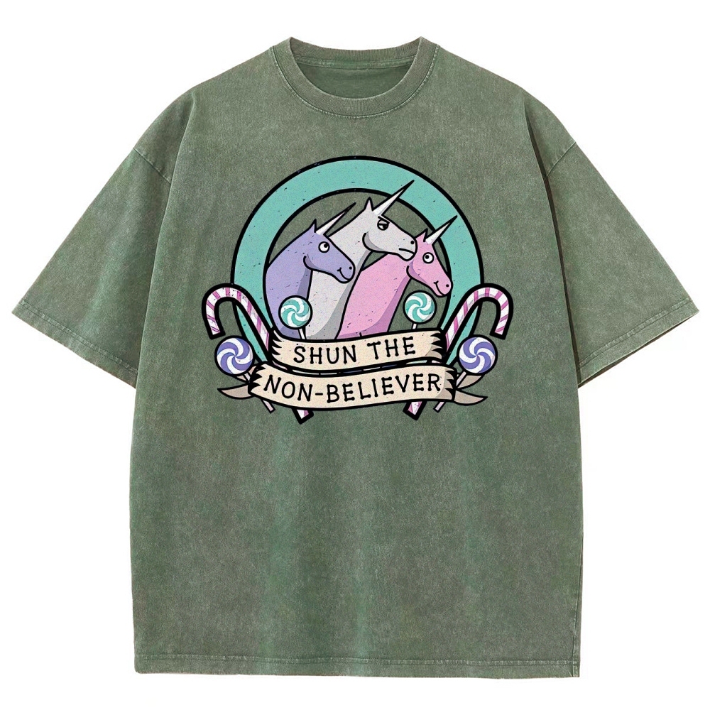 Shun the Non-Believer Unicorn Graphic Washed T-Shirt