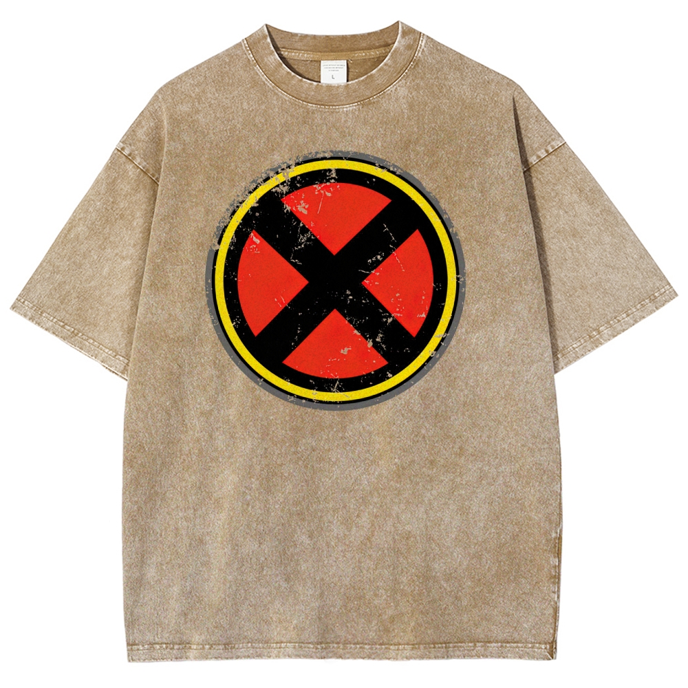 Distressed Red & Black Symbol Graphic Washed T-Shirt