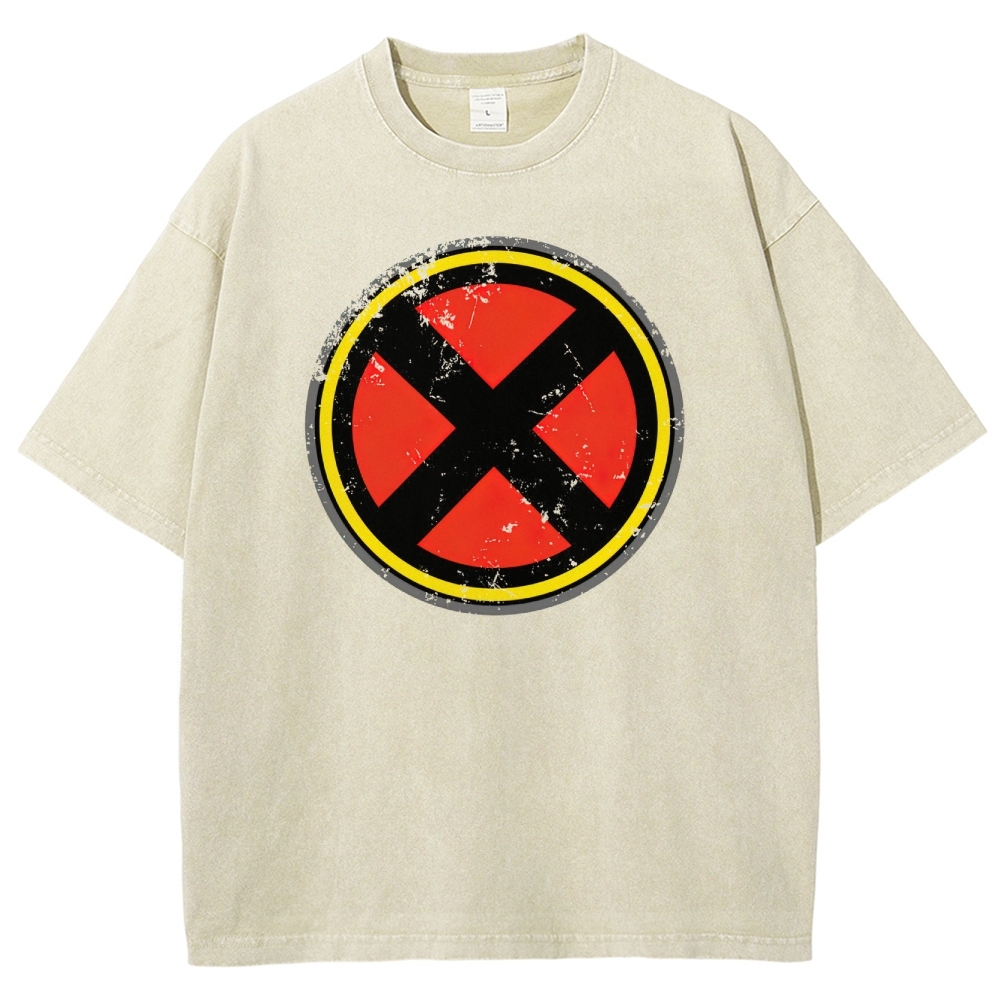 Distressed Red & Black Symbol Graphic Washed T-Shirt