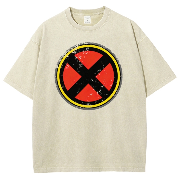 Distressed Red & Black Symbol Graphic Washed T-Shirt