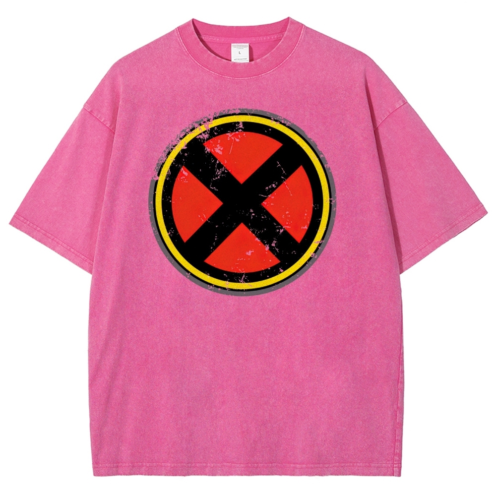 Distressed Red & Black Symbol Graphic Washed T-Shirt