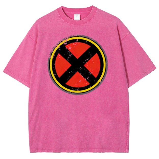 Distressed Red & Black Symbol Graphic Washed T-Shirt