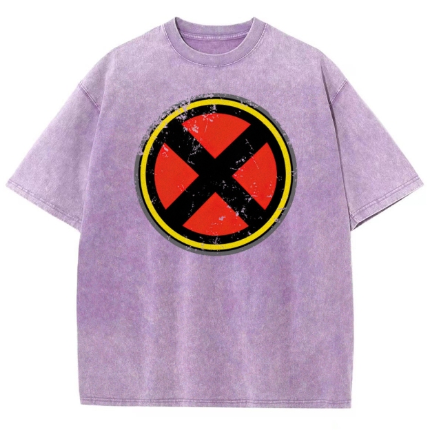 Distressed Red & Black Symbol Graphic Washed T-Shirt