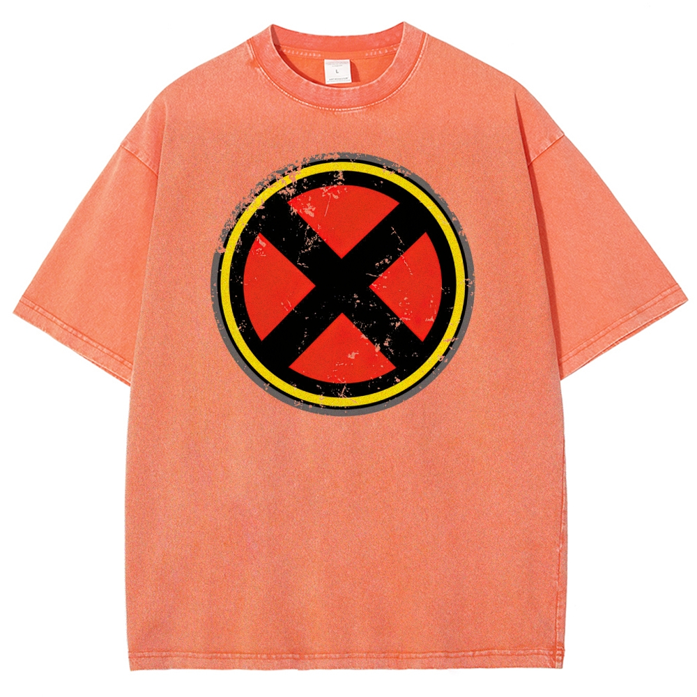 Distressed Red & Black Symbol Graphic Washed T-Shirt