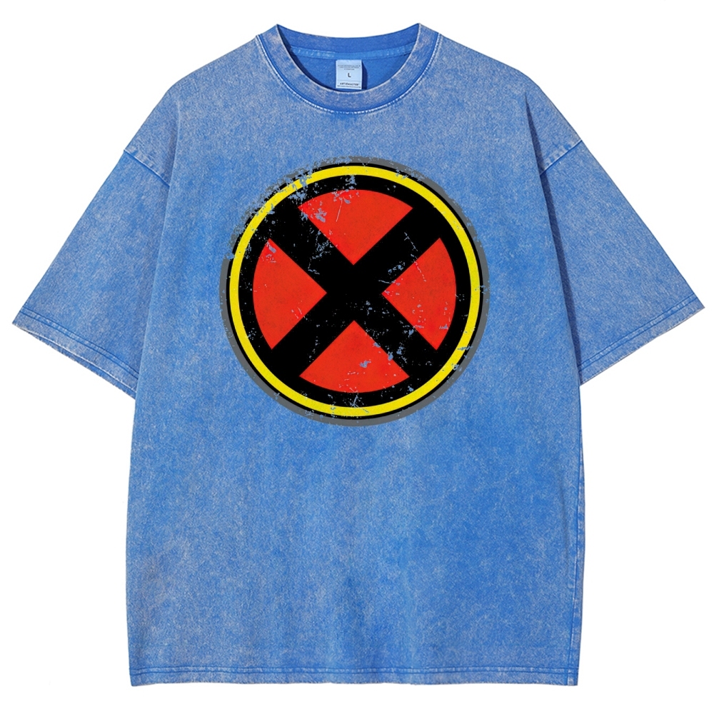 Distressed Red & Black Symbol Graphic Washed T-Shirt