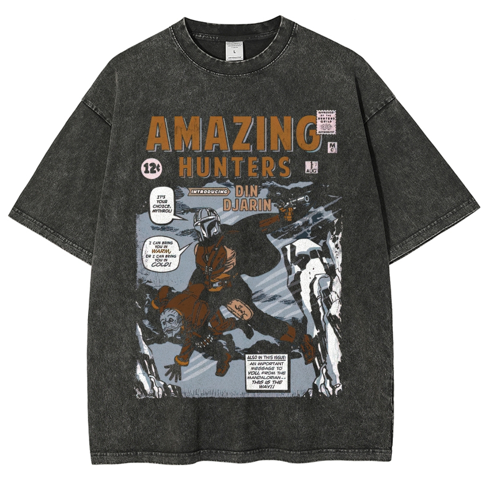 Amazing Hunters Din Djarin Comic Graphic Washed T-Shirt
