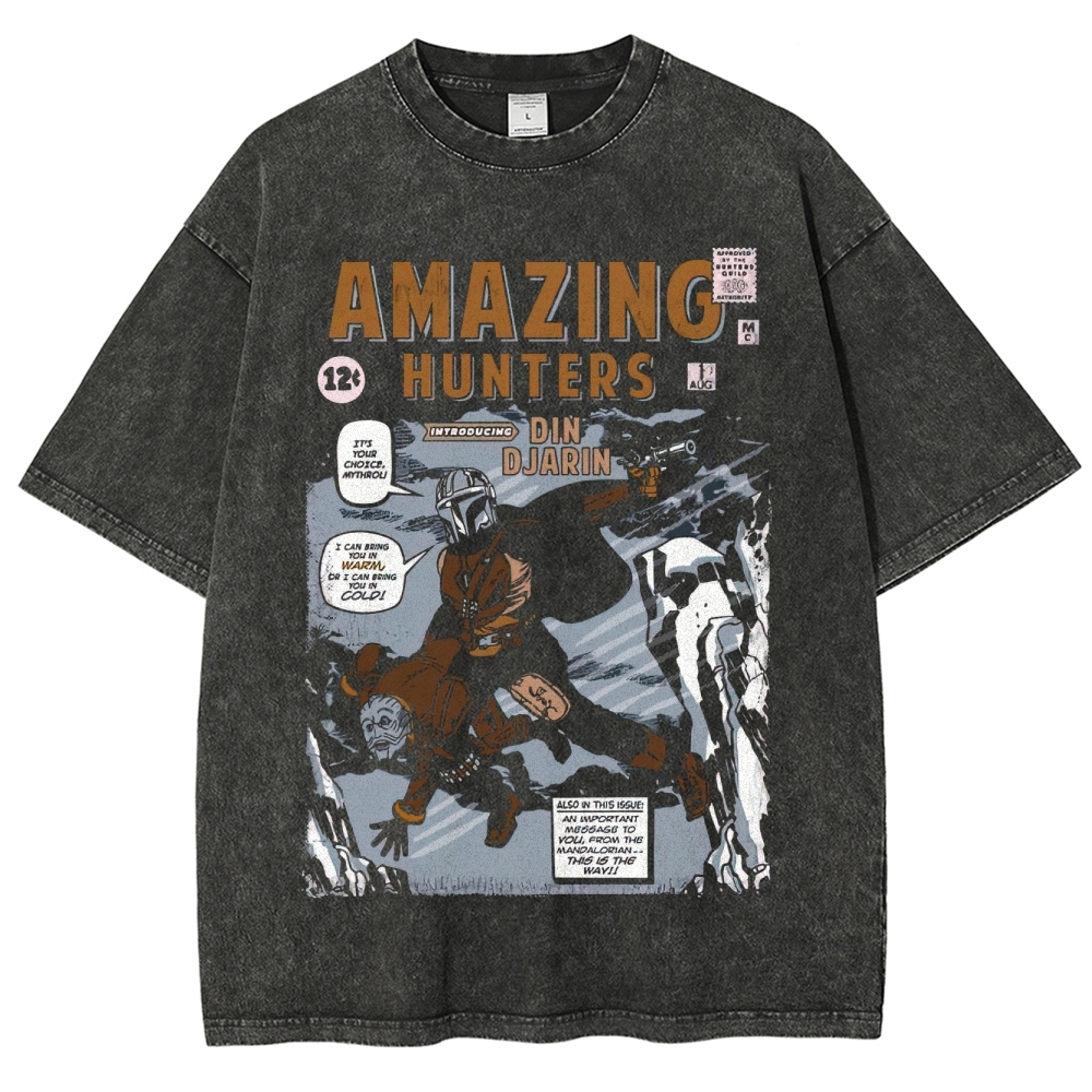 Amazing Hunters Din Djarin Comic Graphic Washed T-Shirt