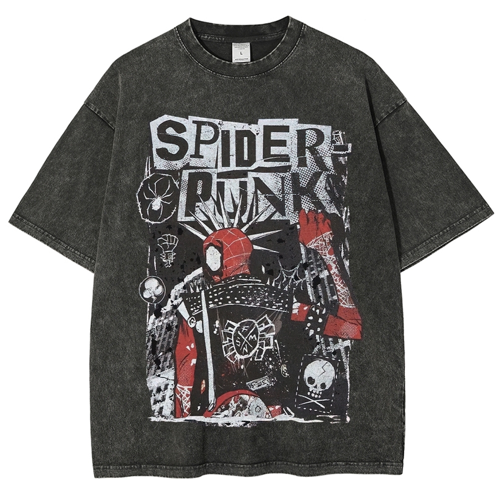Spider Punks Graffiti-Style Graphic Washed T-Shirt
