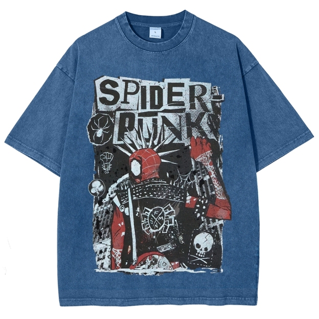 Spider Punks Graffiti-Style Graphic Washed T-Shirt