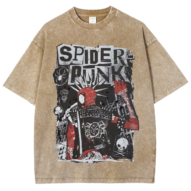 Spider Punks Graffiti-Style Graphic Washed T-Shirt