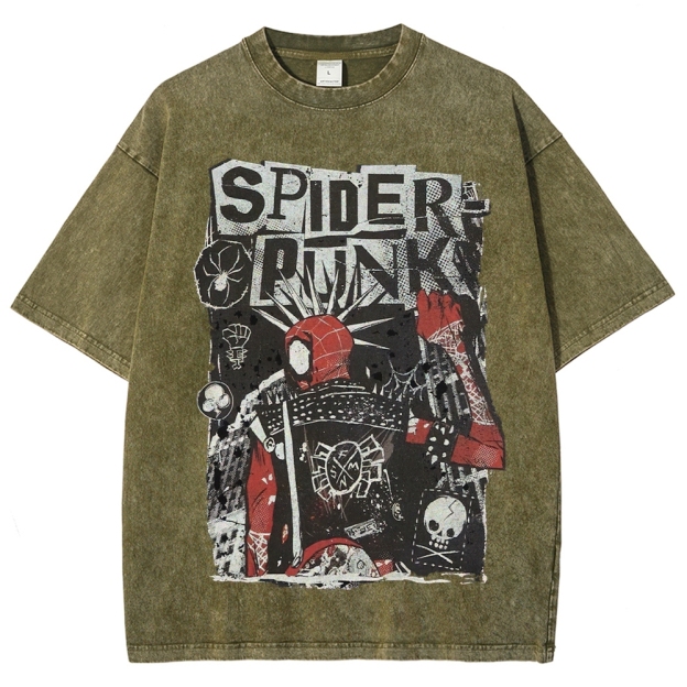 Spider Punks Graffiti-Style Graphic Washed T-Shirt