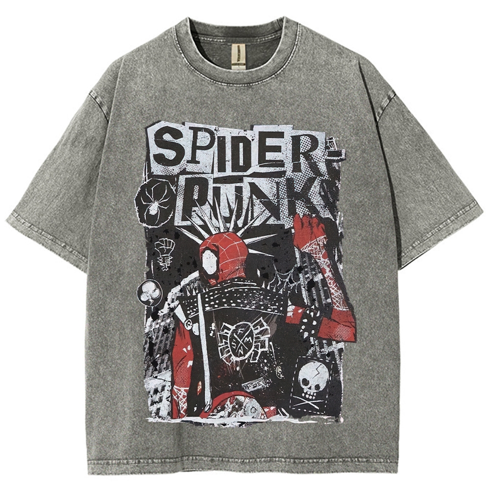Spider Punks Graffiti-Style Graphic Washed T-Shirt