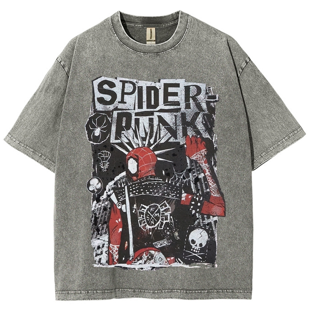 Spider Punks Graffiti-Style Graphic Washed T-Shirt