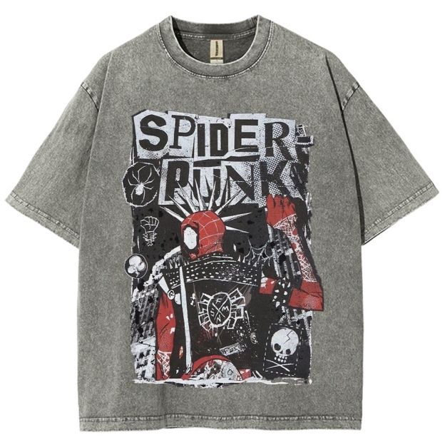 Spider Punks Graffiti-Style Graphic Washed T-Shirt