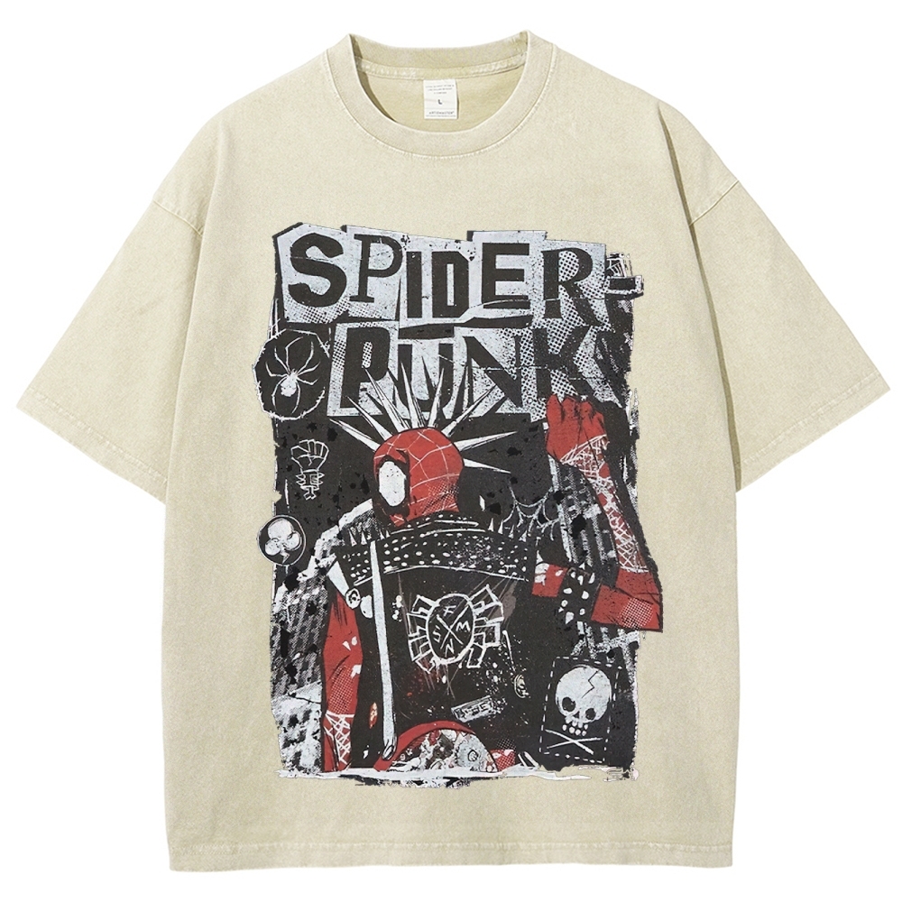 Spider Punks Graffiti-Style Graphic Washed T-Shirt