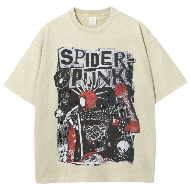 Spider Punks Graffiti-Style Graphic Washed T-Shirt