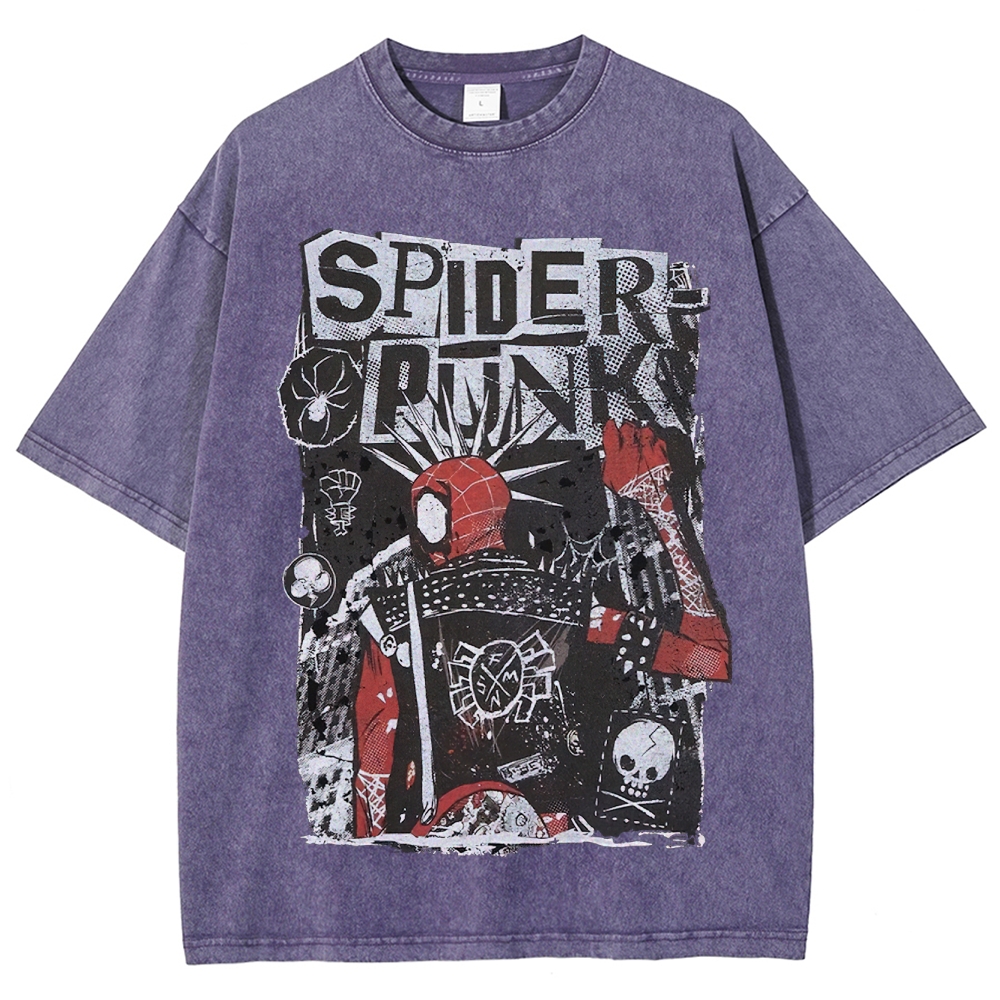 Spider Punks Graffiti-Style Graphic Washed T-Shirt