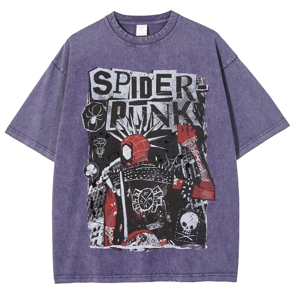 Spider Punks Graffiti-Style Graphic Washed T-Shirt