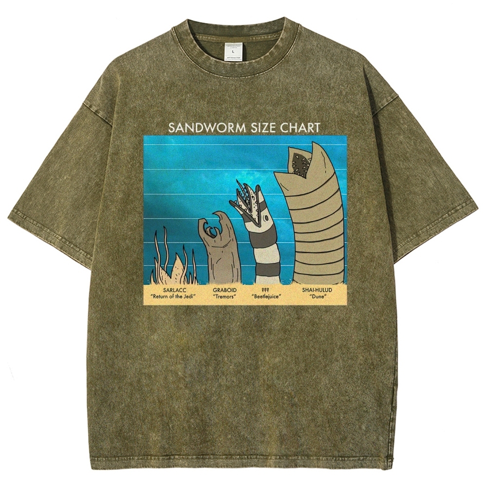 Sandworm Size Chart Pop-Culture Mashup Washed T-Shirt