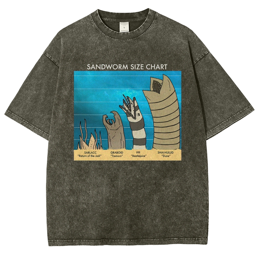 Sandworm Size Chart Pop-Culture Mashup Washed T-Shirt