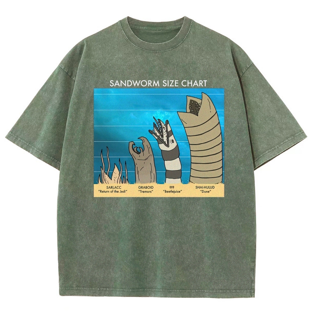 Sandworm Size Chart Pop-Culture Mashup Washed T-Shirt