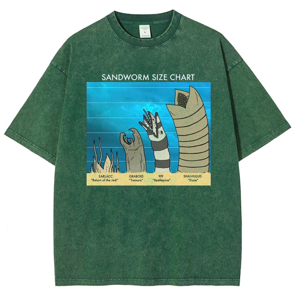 Sandworm Size Chart Pop-Culture Mashup Washed T-Shirt