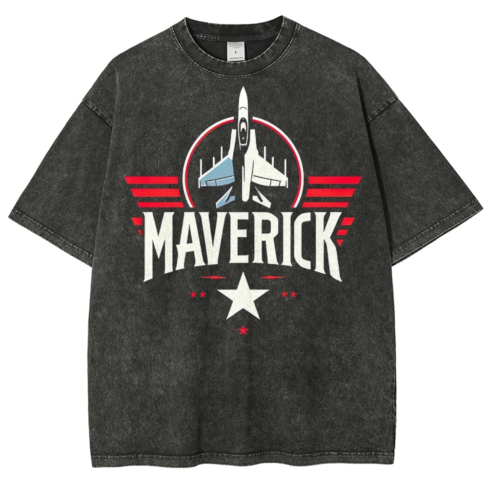 Maverick Fighter Jet Retro Graphic Washed T-Shirt