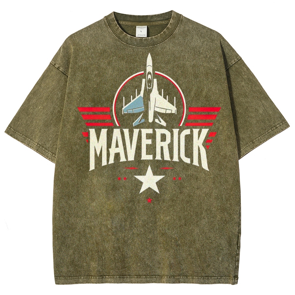 Maverick Fighter Jet Retro Graphic Washed T-Shirt