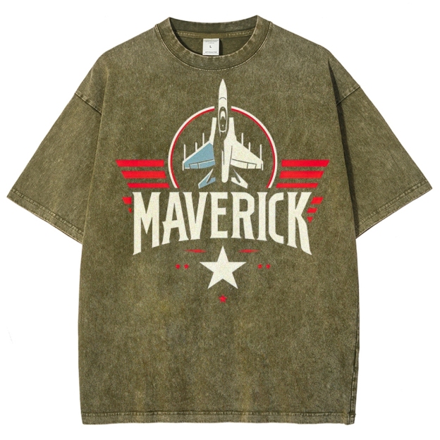 Maverick Fighter Jet Retro Graphic Washed T-Shirt