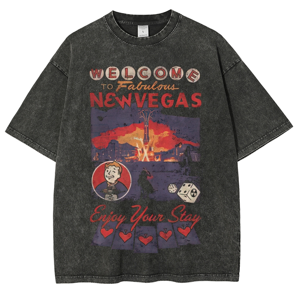 Welcome To New Vegas Post-Apocalyptic Graphic Washed T-Shirt