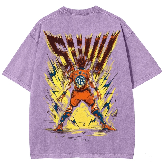 Super Warrior Power Burst Retro Anime Graphic Washed T-Shirt