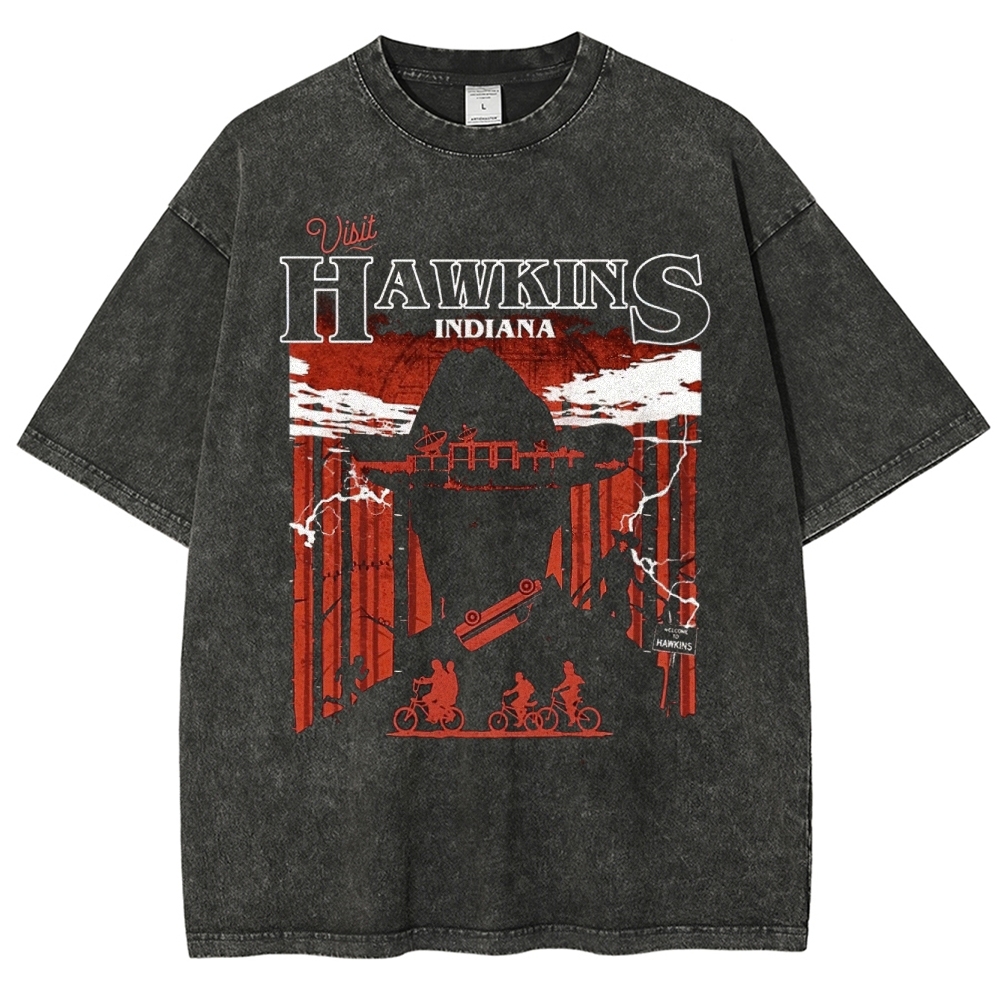 Visit Hawkins Indiana Retro Tourist Graphic Washed T-Shirt