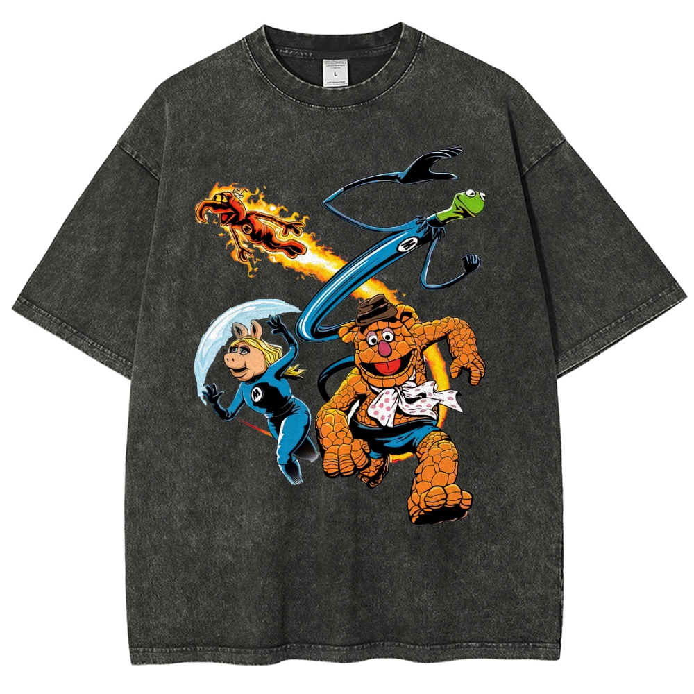 Fantastic Muppets Team Mashup Retro Graphic Washed T-Shirt