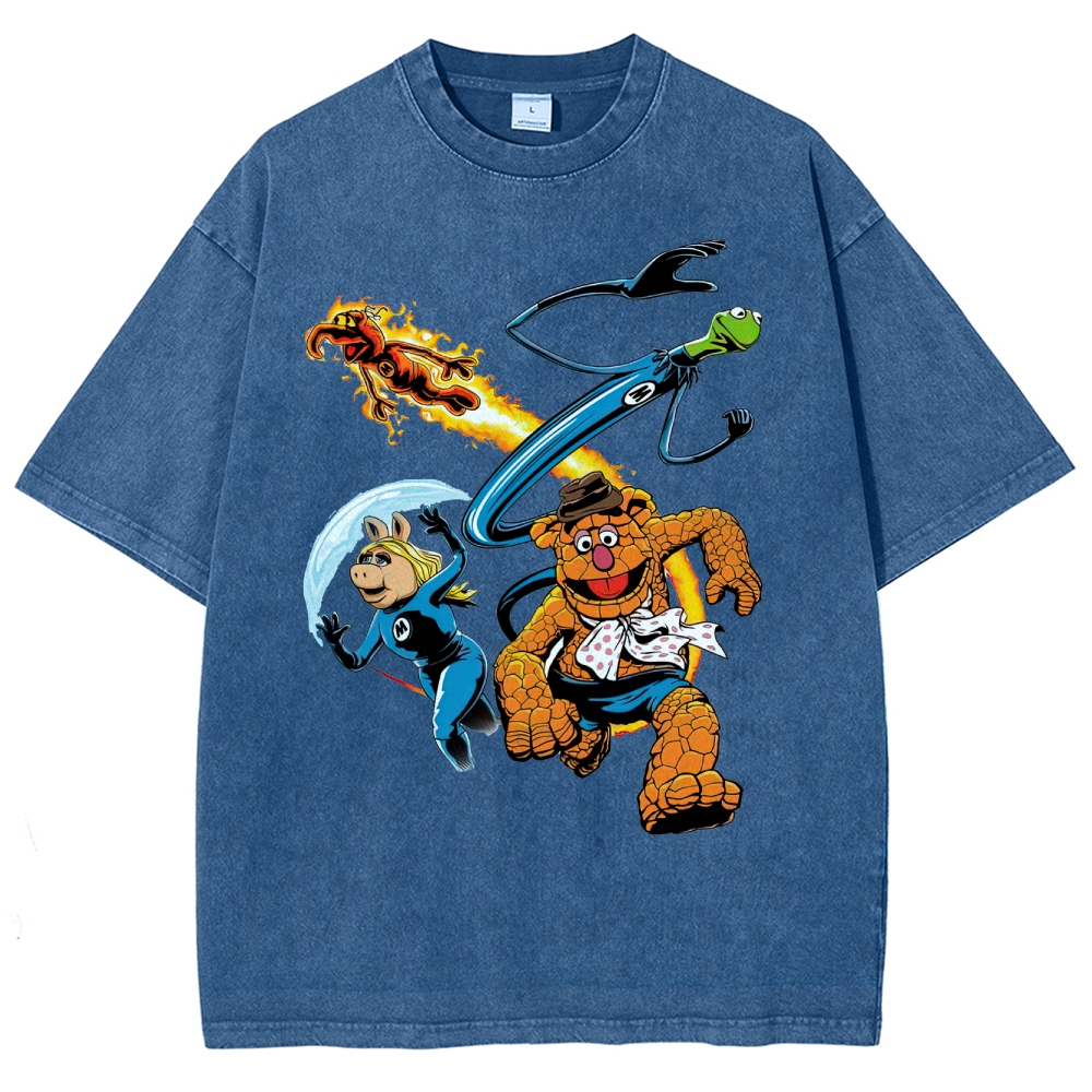 Fantastic Muppets Team Mashup Retro Graphic Washed T-Shirt