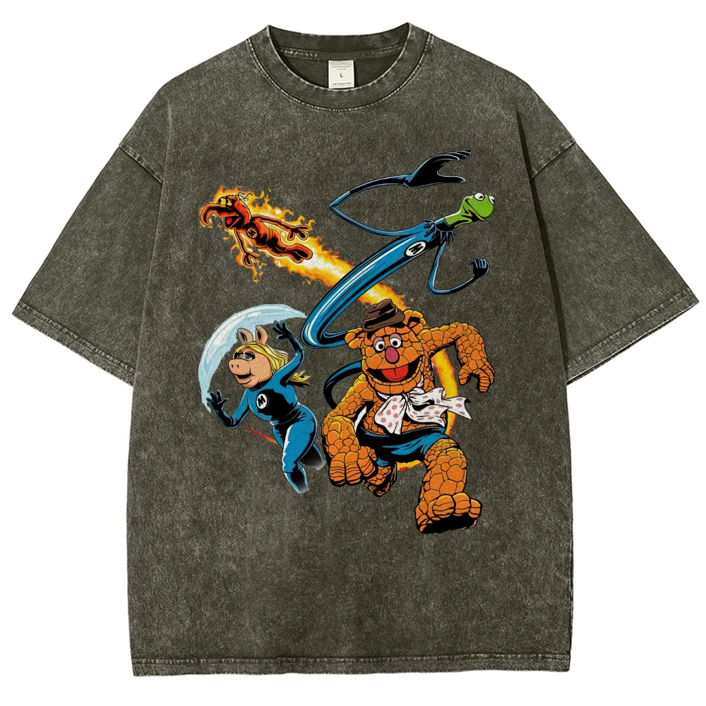 Fantastic Muppets Team Mashup Retro Graphic Washed T-Shirt