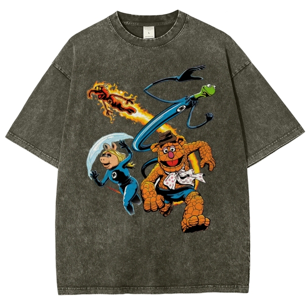 Fantastic Muppets Team Mashup Retro Graphic Washed T-Shirt