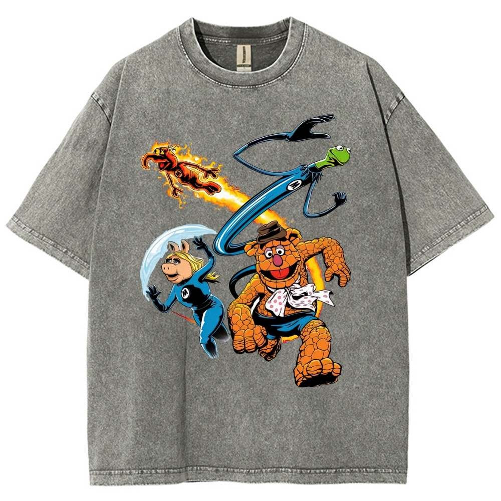 Fantastic Muppets Team Mashup Retro Graphic Washed T-Shirt