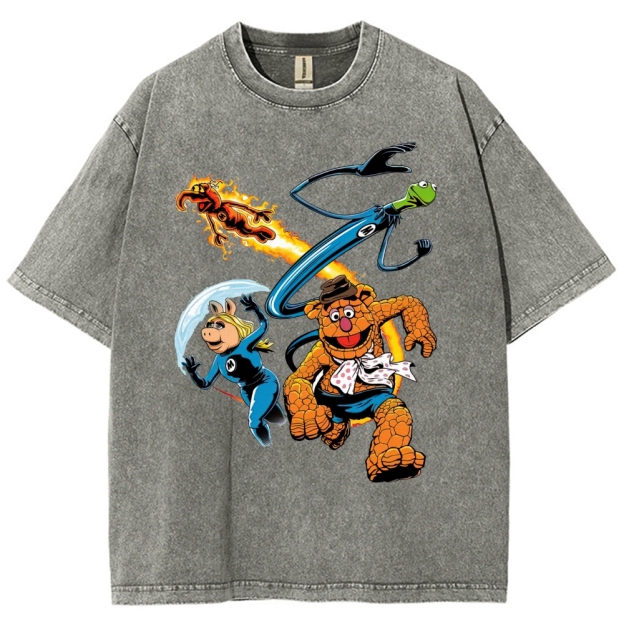 Fantastic Muppets Team Mashup Retro Graphic Washed T-Shirt
